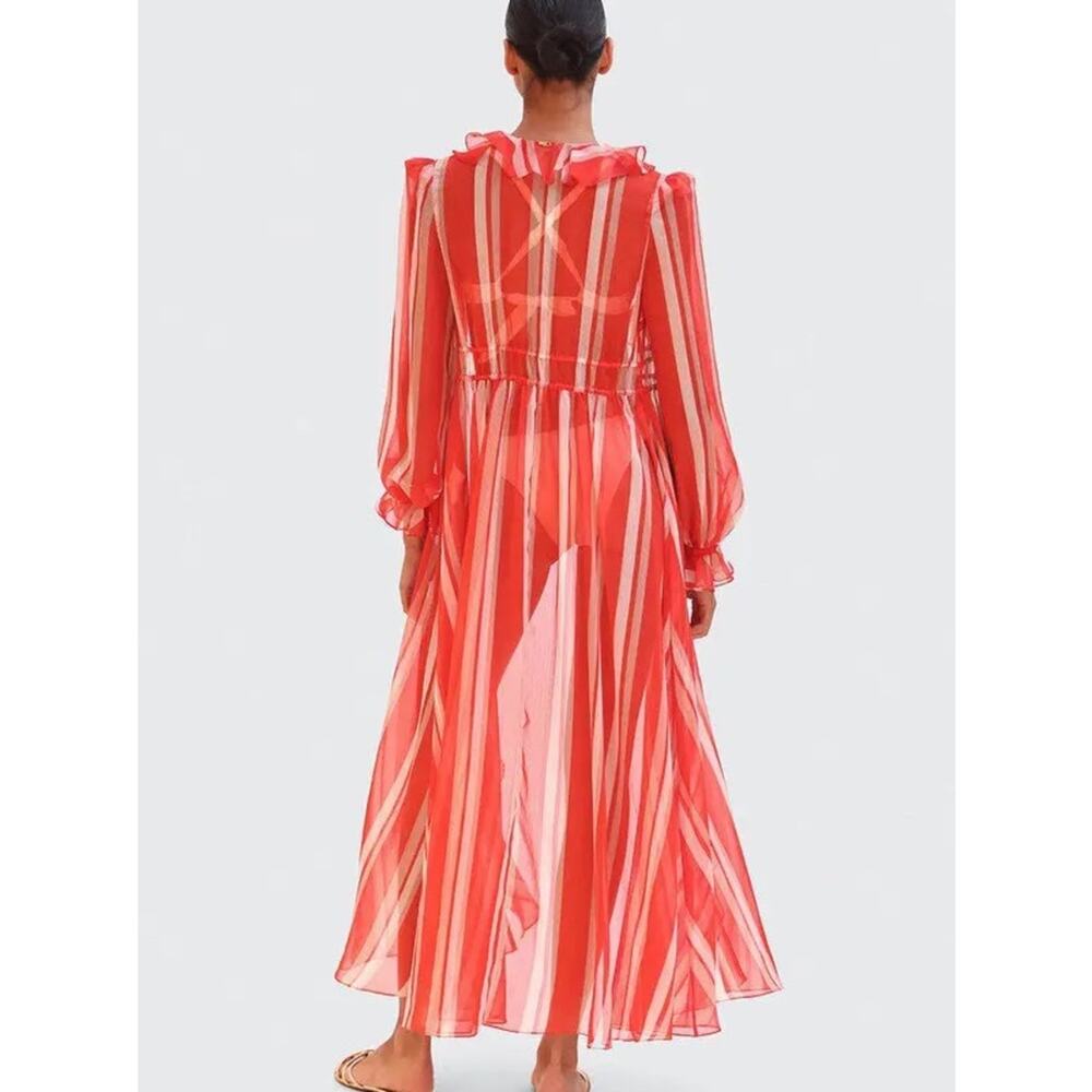 PatBO Red and White Striped Sheer Ruffle Robe Cover - Picture 2 of 10